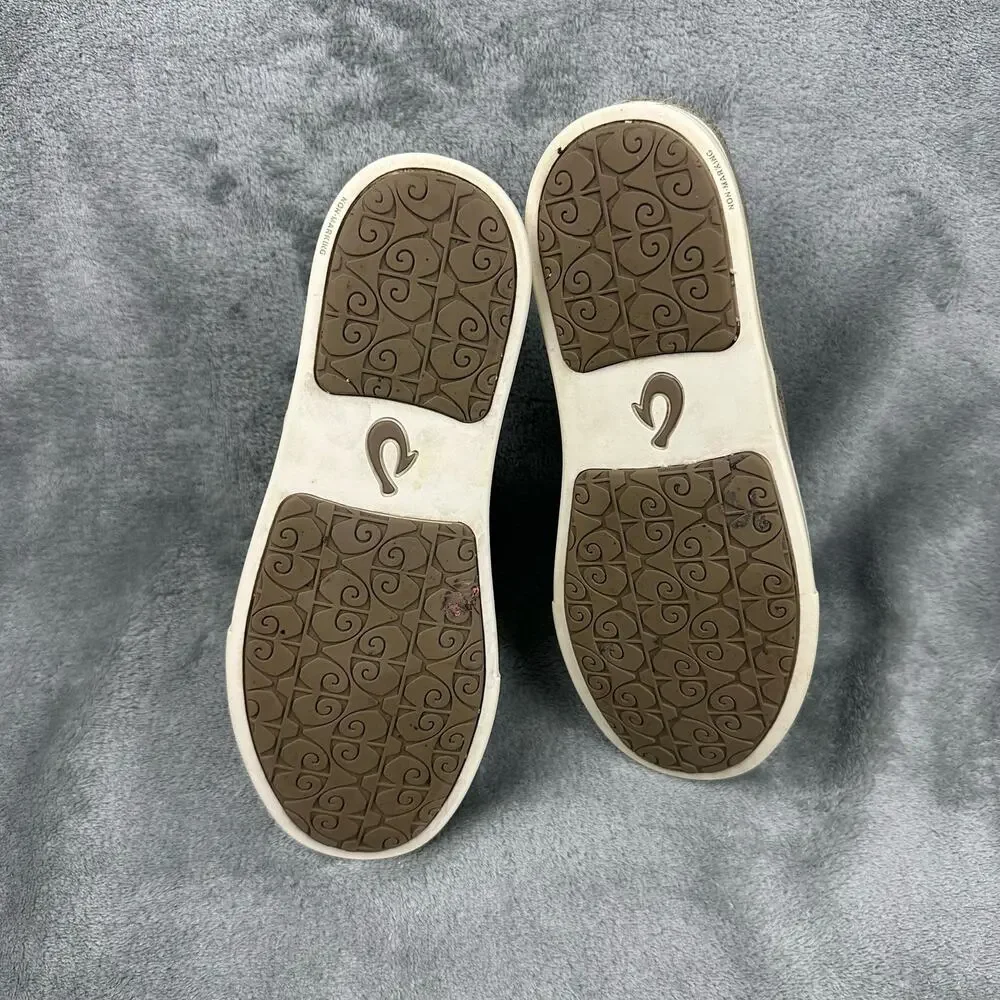 Olukai Pehuea Leather Women Size 6‎ Tan Snakeskin Embossed Slip On 20329-LH10