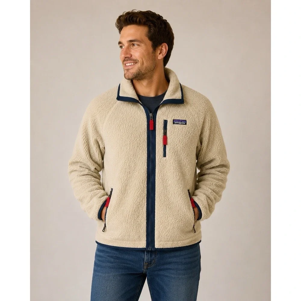 Mens PATAGONIA‎ Retro Pile El Cap Khaki Full Zip Fleece Sweater Jacket L