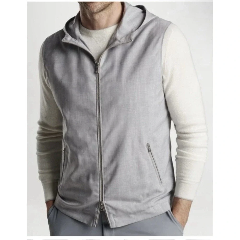 Peter Millar Size Large Crown Crafted Excursionist Lite Full Zip Vest Wool‎ Gray