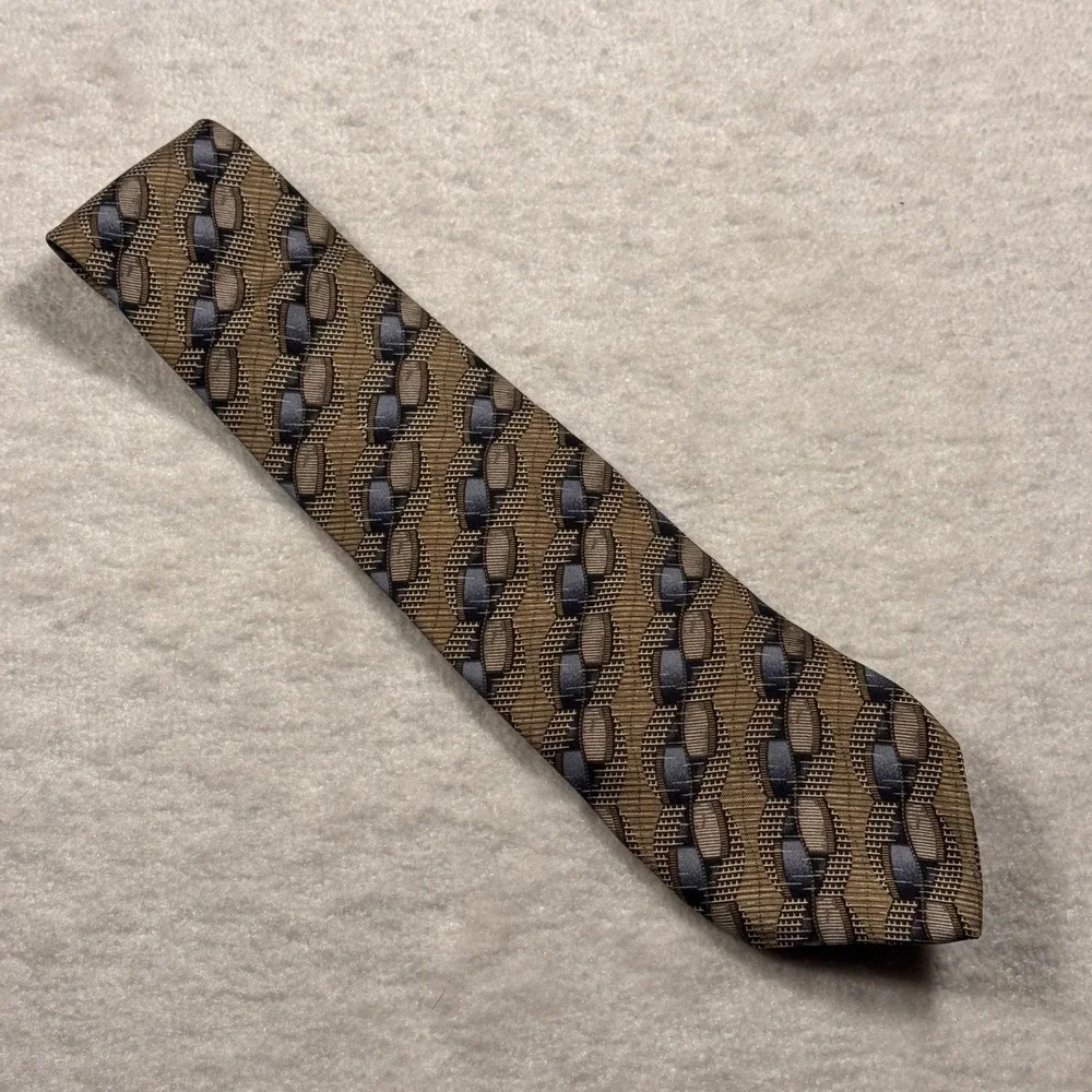 The Arrow‎ Company Men's Silk Necktie Geometric Pattern Tan Blue Formal Neckwear