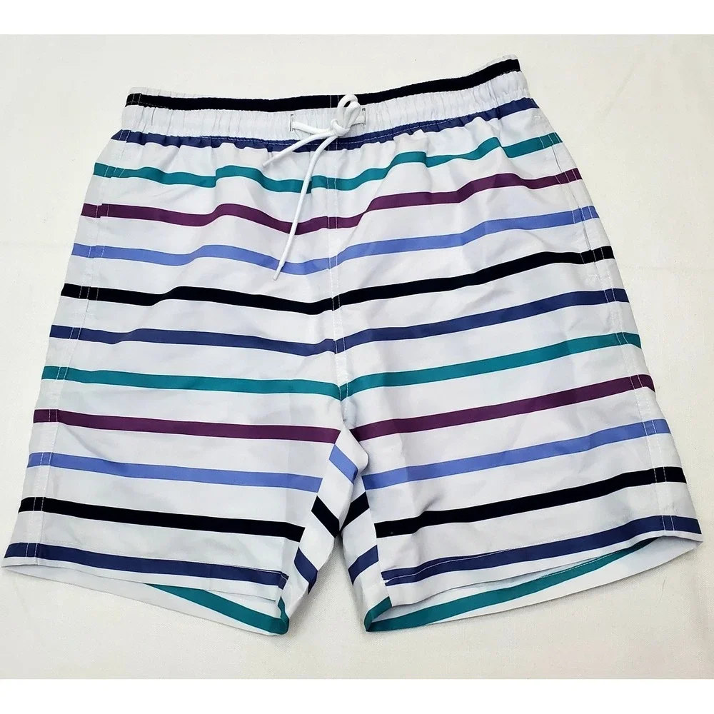 2 Pairs ● SHEIN Men's Striped With‎ Drawstring Swim Shorts/Trunks ● Size Small