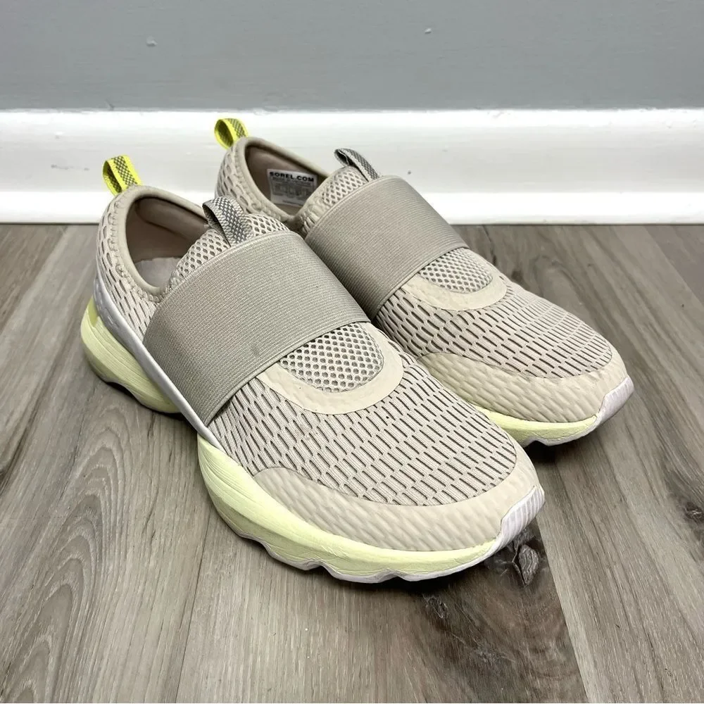Sorel Sneakers Women's 9.5 Kinetic Impact Strap Stone Gray &‎ Yellow Slip-On