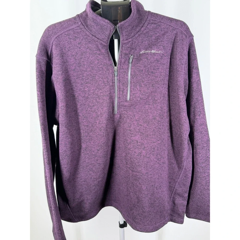 Eddie Bauer Mens‎ XL 1/4 Zip Fleece Pullover Heathered Purple Sweater Jacket