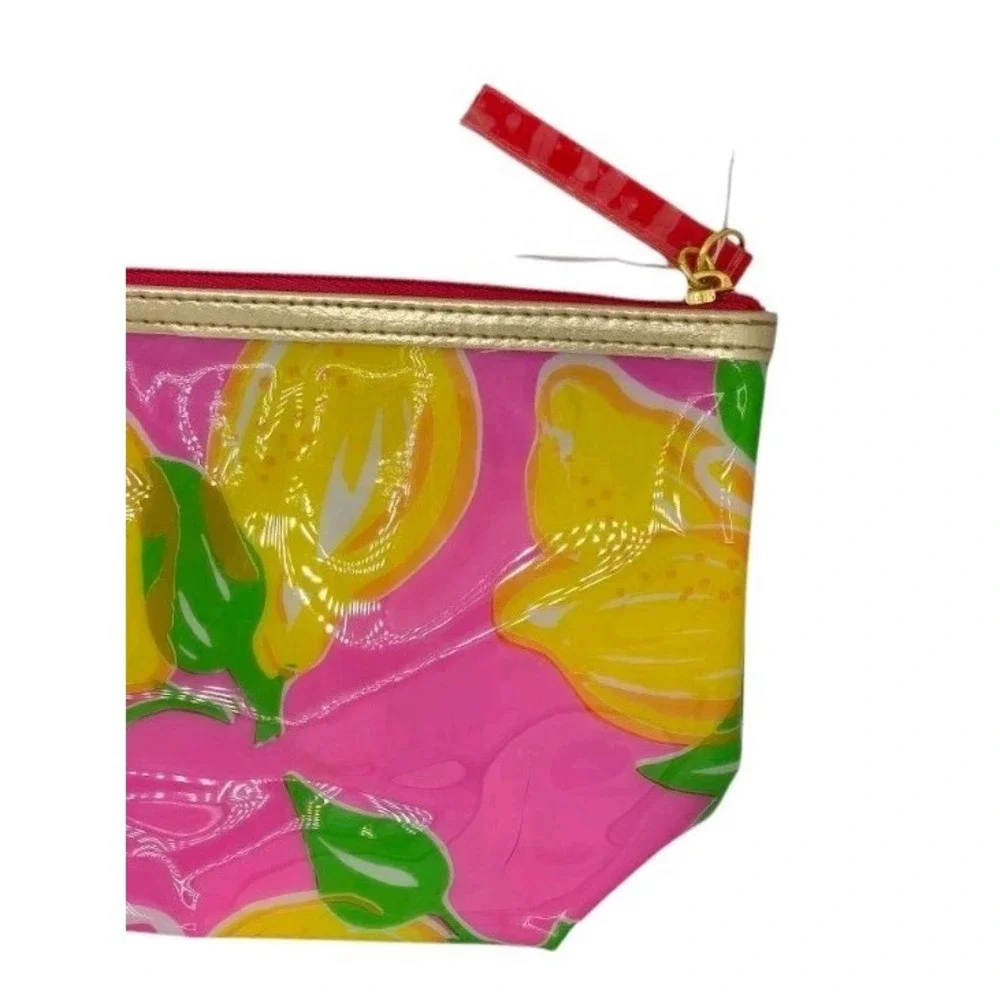 Lilly Pulitzer Estee Lauder makeup‎ bag Lipstick Flowers Pink/Green Lemons