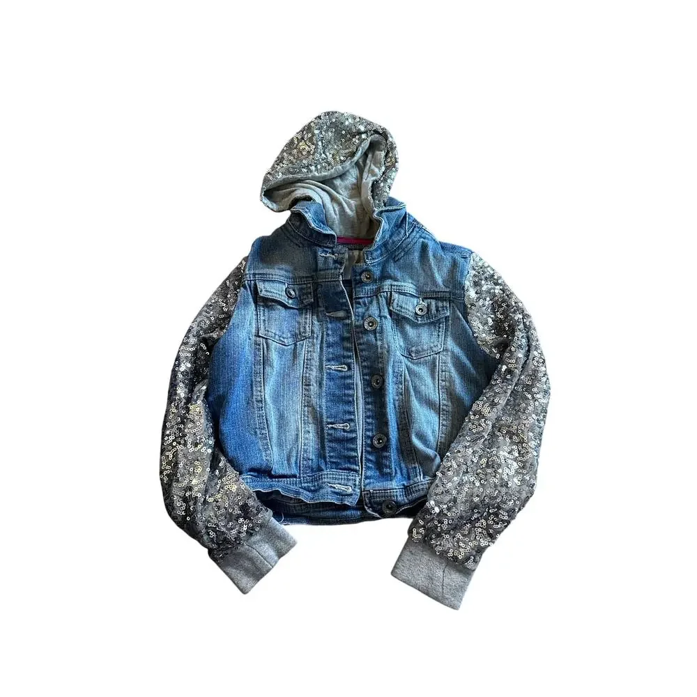 Justice Girls Size 10 Denim Jean Jacket Sequin Sleeves