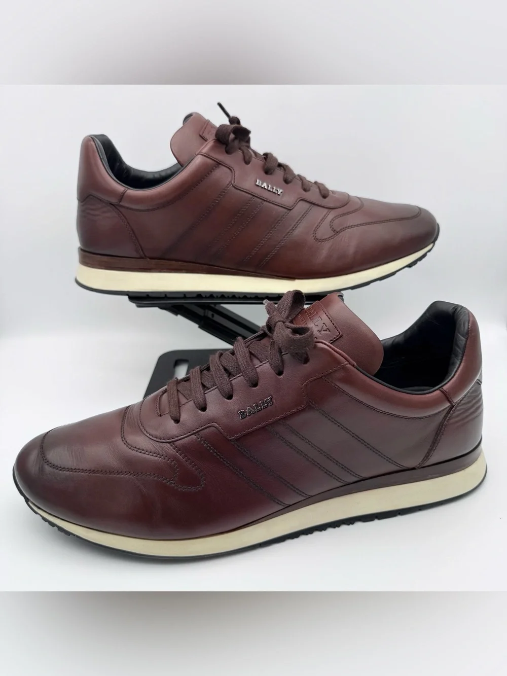 Bally Assio Brown Calfskin Leather Sneakers Men 12 Retro Running Luxury Shoes
