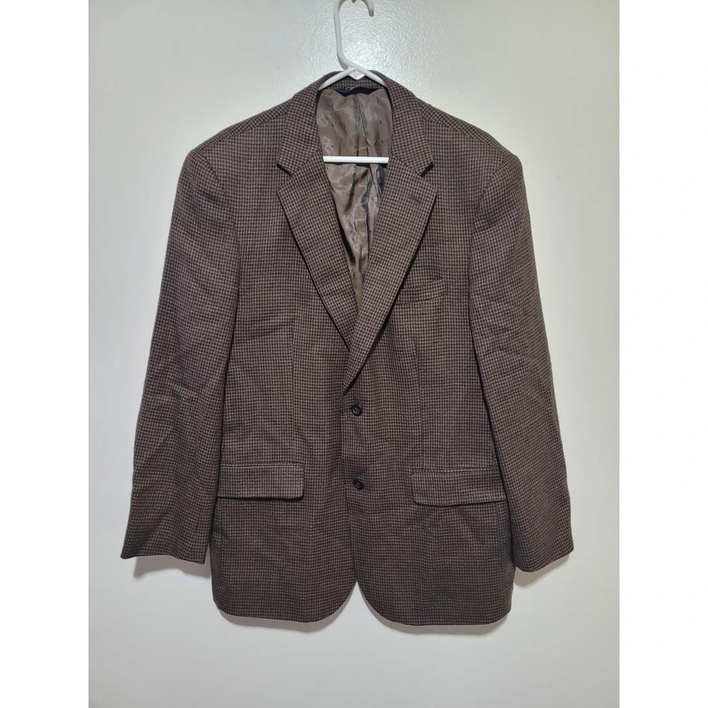 Joseph & Feiss Blazer Men 44 Long Brown Good Lambswool‎ Houndstooth Gold Jacket
