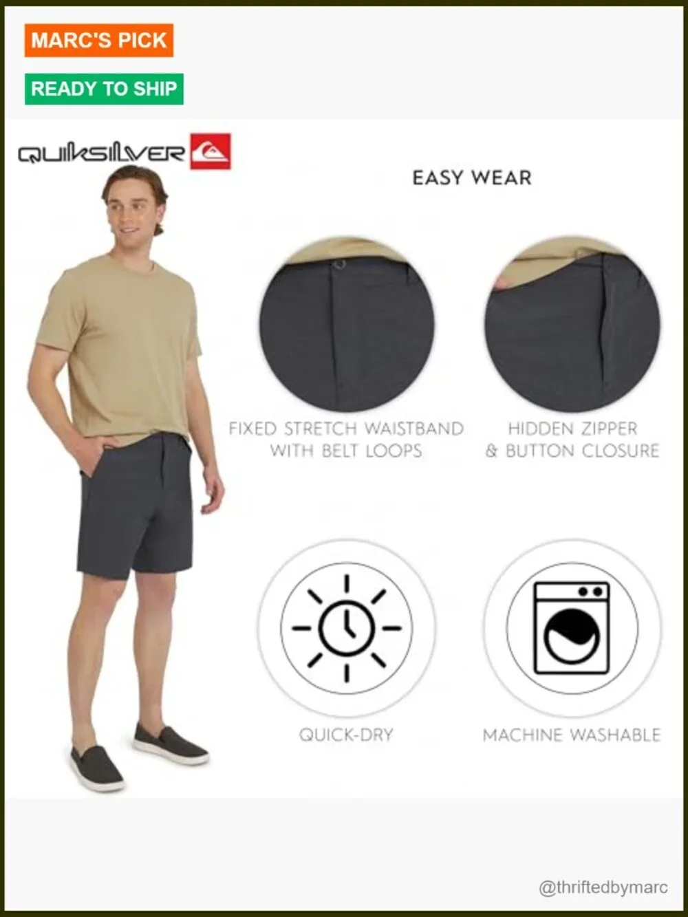 Regular Fit Hybrid Shorts with Fixed Waist, Water Friendly Active Wear