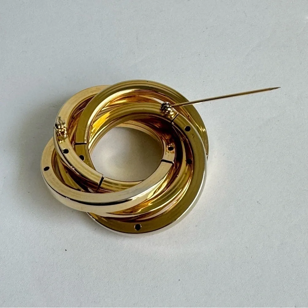 Vintage Gold Tone Concentric Circles Brooch Wreath Statement Large‎ Cocktail Pin