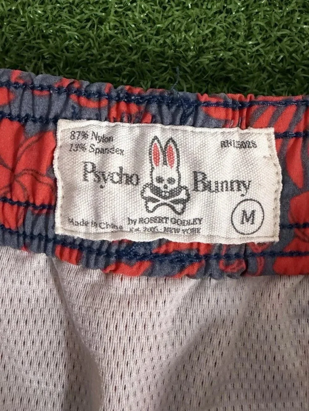 Psycho Bunny Mens Gray Orange Floral Print Swim Board Athletic Shorts Sz Medium