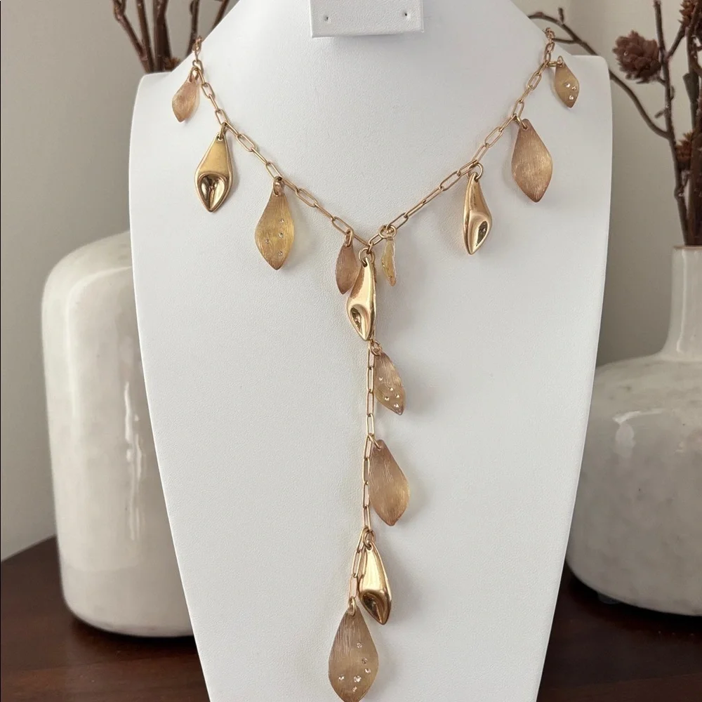 Carol D Studio Gold chain, gold & acrylic pendants,clear rhinestones,earrings