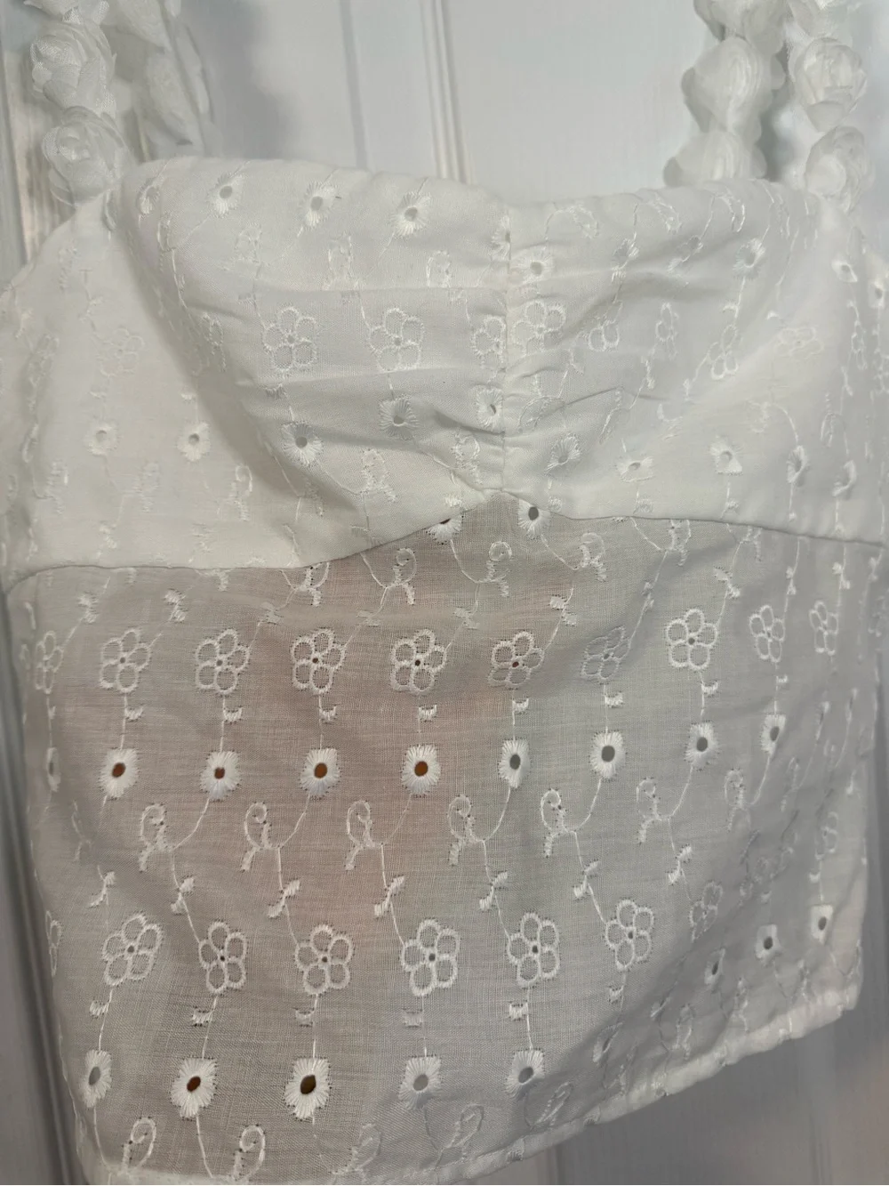 Princess Polly White Eyelet Floral-Strap Cropped Camisole