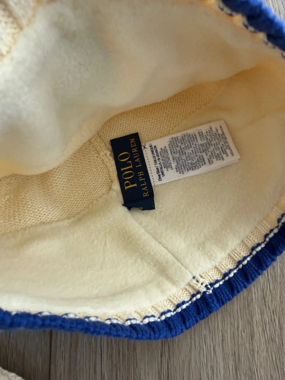 Polo by Ralph Lauren cream and Blue Hat and Scarf Set Big Bear Ski size 8-20 kid