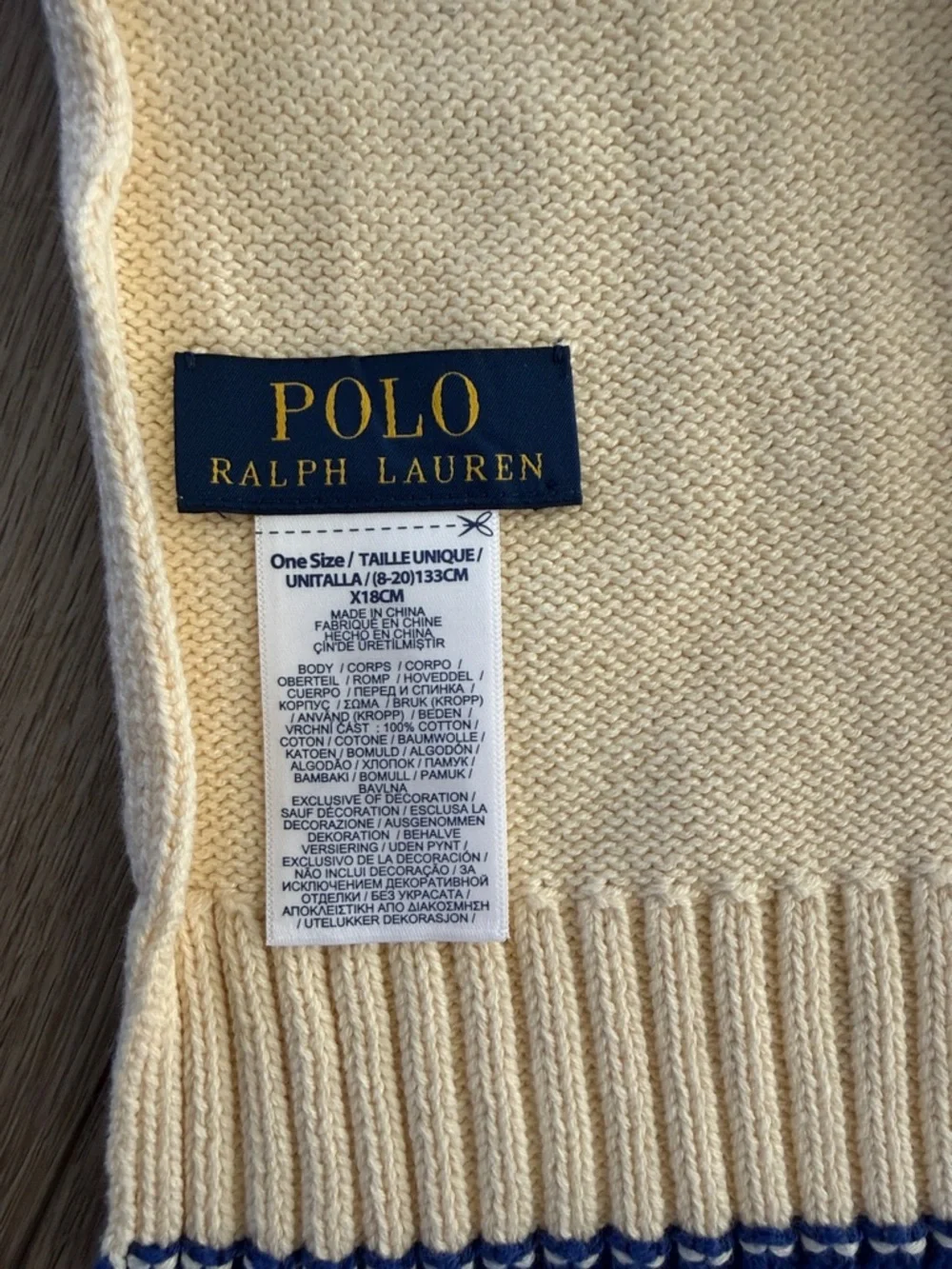 Polo by Ralph Lauren cream and Blue Hat and Scarf Set Big Bear Ski size 8-20 kid