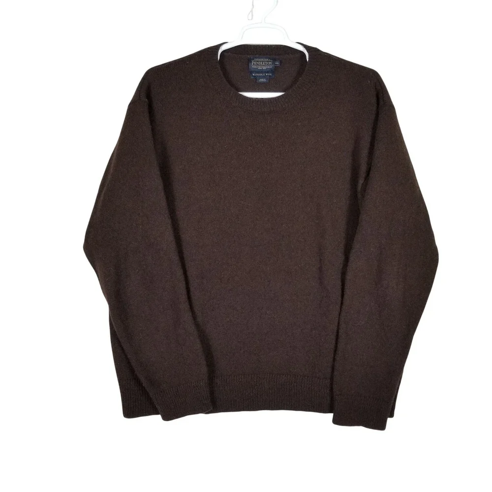 Pendleton Sweater Mens XXL Brown Washable Wool Crewneck Long Sleeve Pullover
