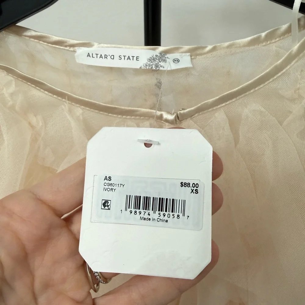 Altar'd State Blush Cream Ruffle Tulle Blouse