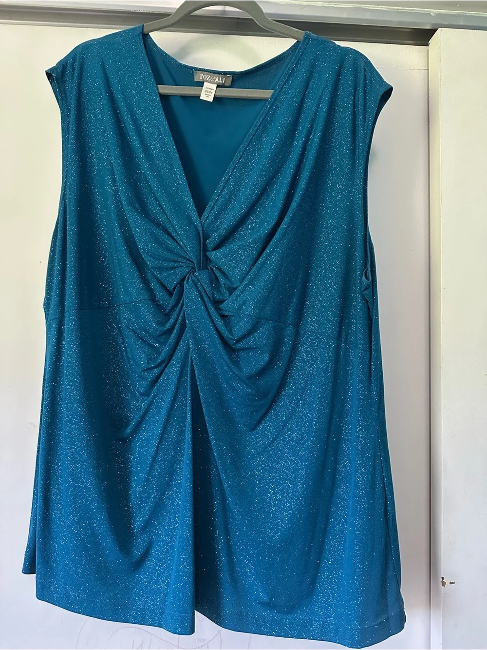 Roz & Ali Teal Shimmer Knot-Front Sleeveless Camisole