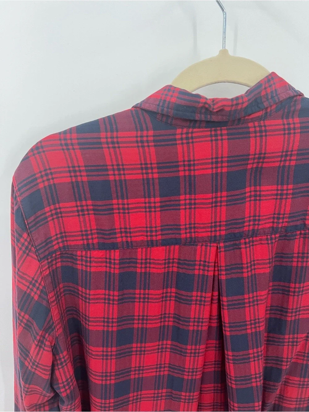 Grayson the Hero red & navy blue plaid button-up shirt
