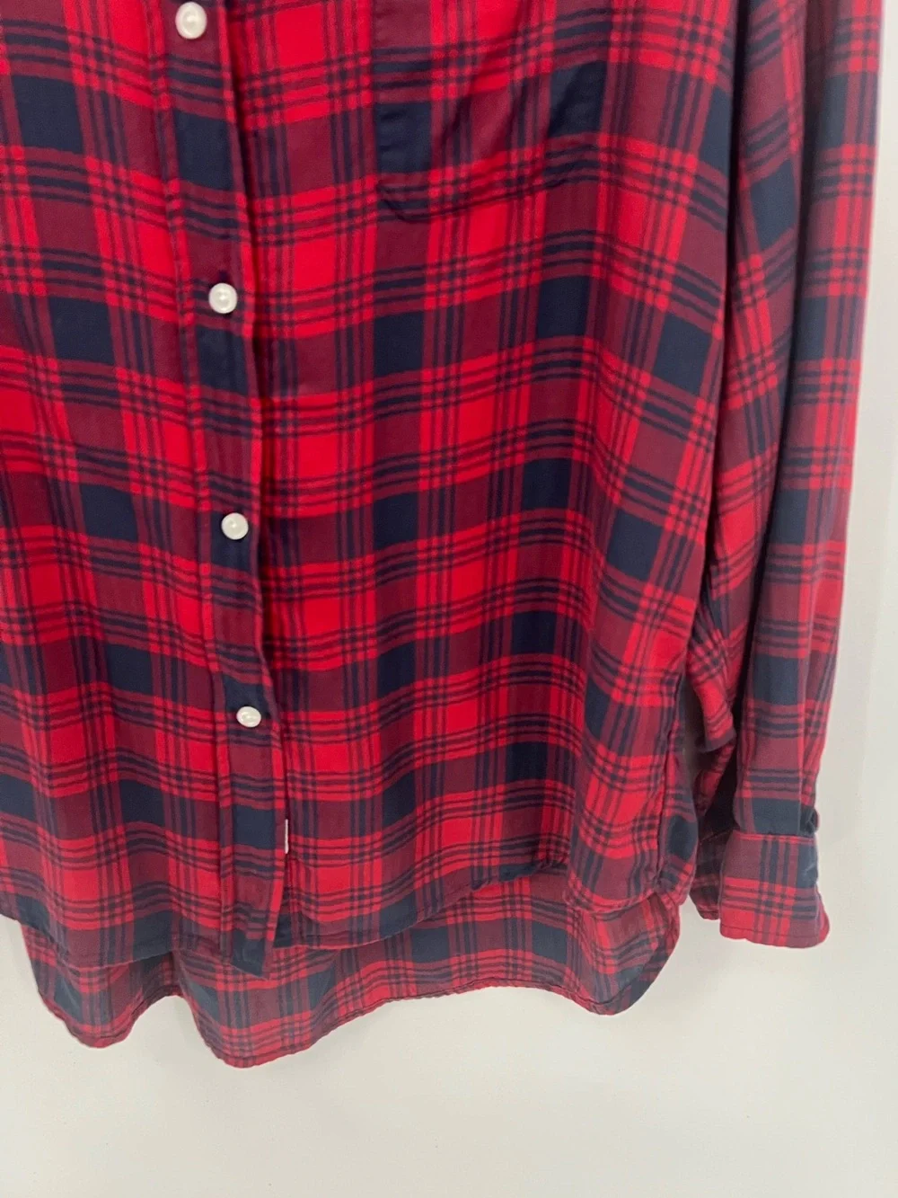 Grayson the Hero red & navy blue plaid button-up shirt