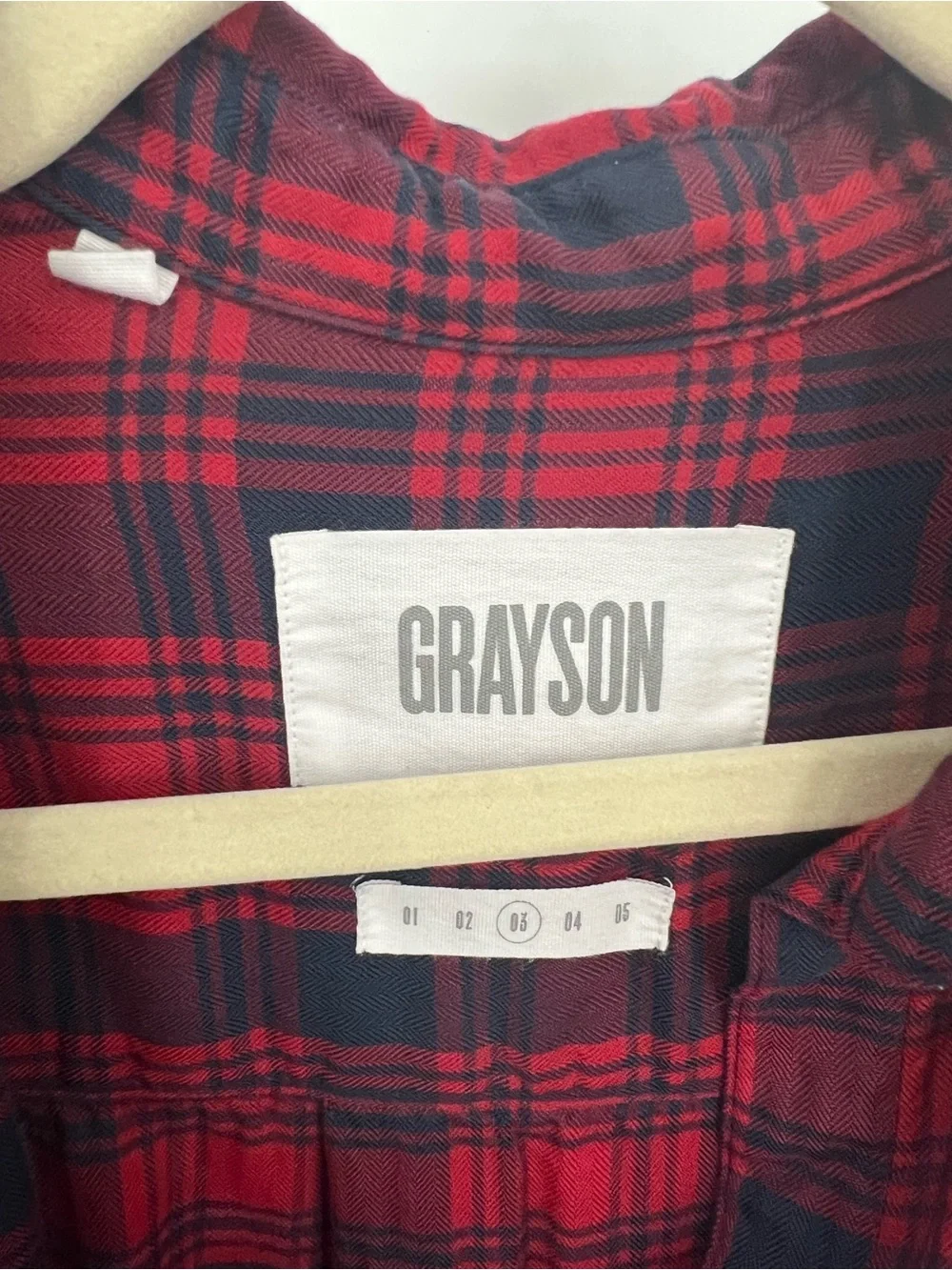 Grayson the Hero red & navy blue plaid button-up shirt
