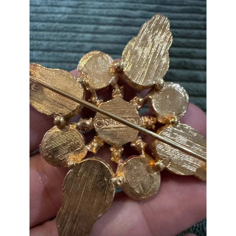 Sarah Coventry Brooch Gold‎ Tone Red White Blue Cabochon Vintage Costume Jewelry