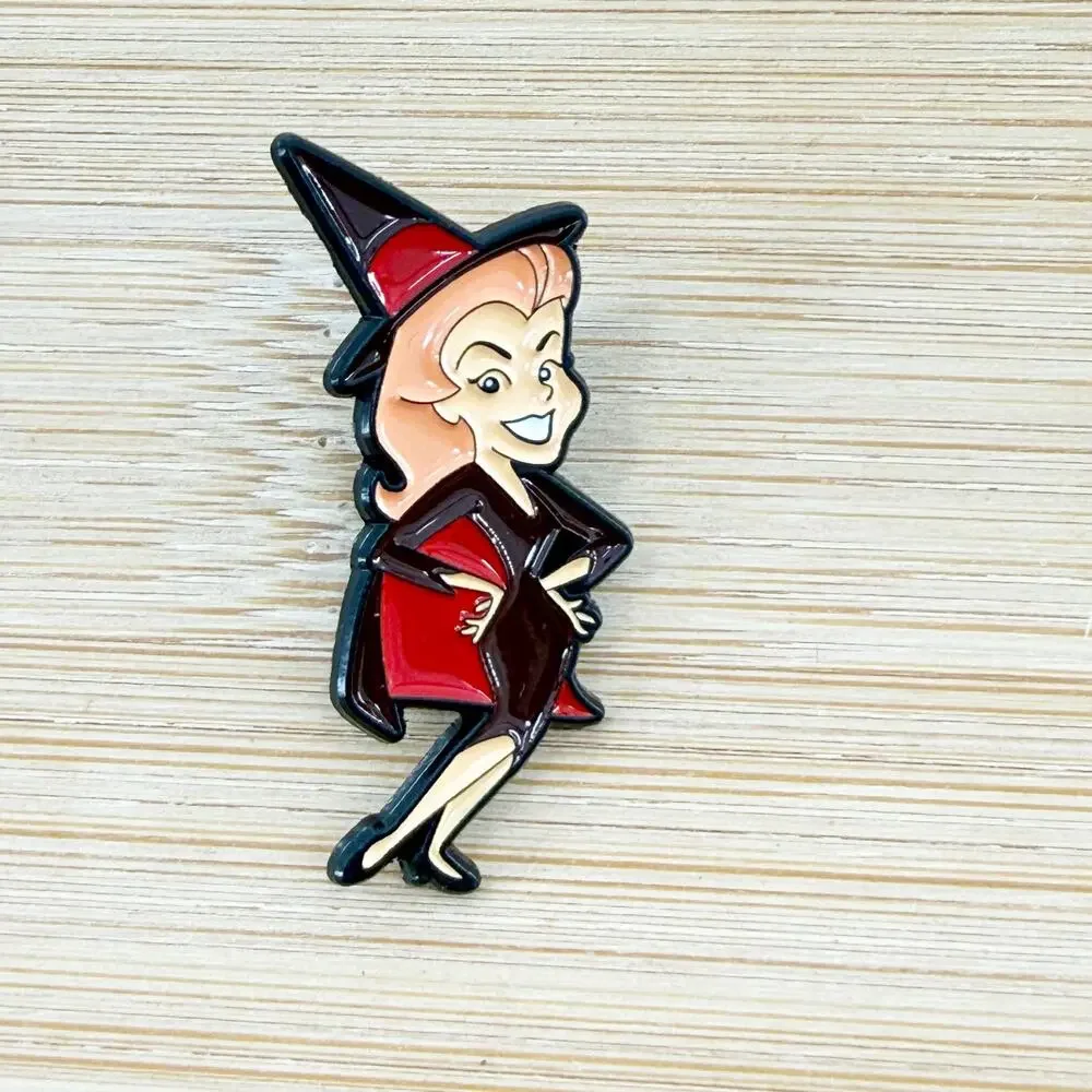 Retro Witch Enamel Pin Red Hat Black Cape Halloween Spooky Vintage Gothic