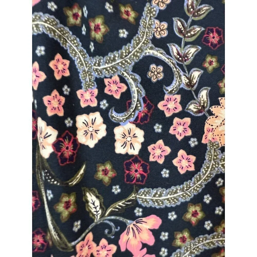 Loft Blouse Top Womens Large Multi Floral Bloom Twist Bubble Sleeve Keyhole Back
