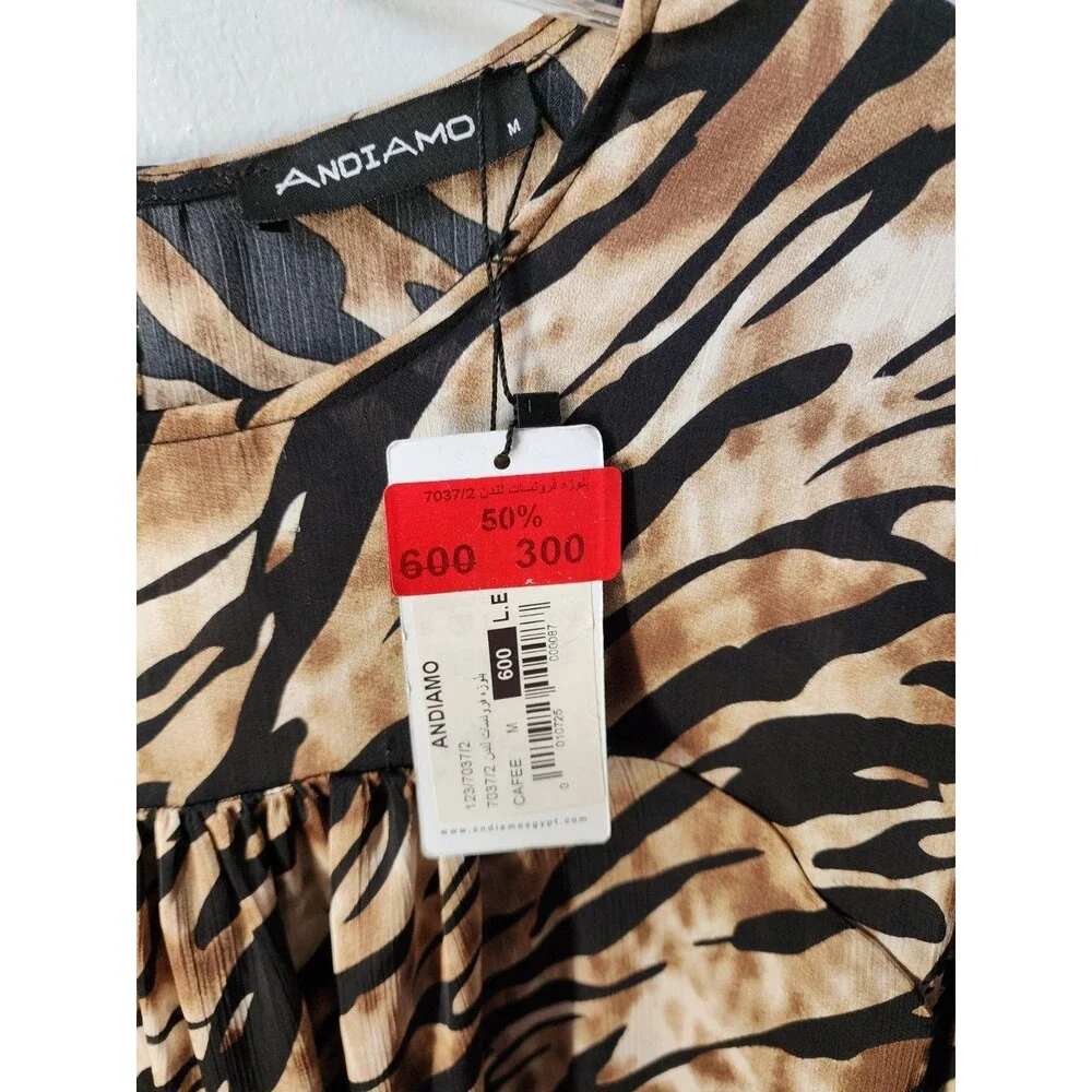 Vintage Andiamo Egypt Top Animal Print Made In Italy Size Medium New Semi Sheer