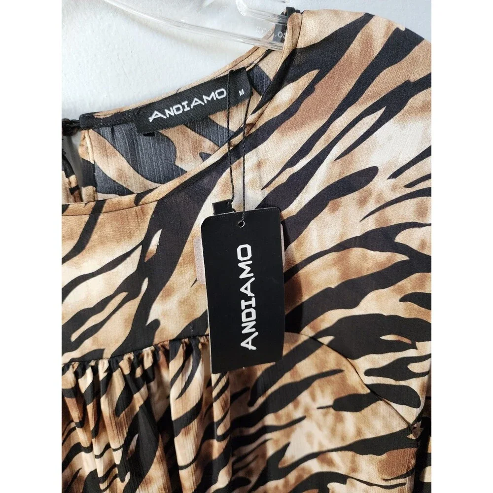 Vintage Andiamo Egypt Top Animal Print Made In Italy Size Medium New Semi Sheer