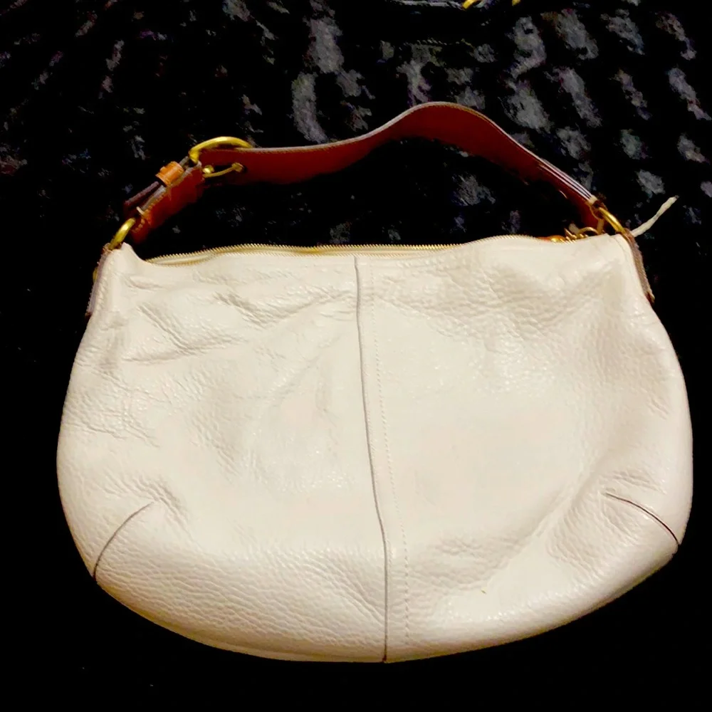 Women’s Cream Leather Hobo Bag with Brown Strap