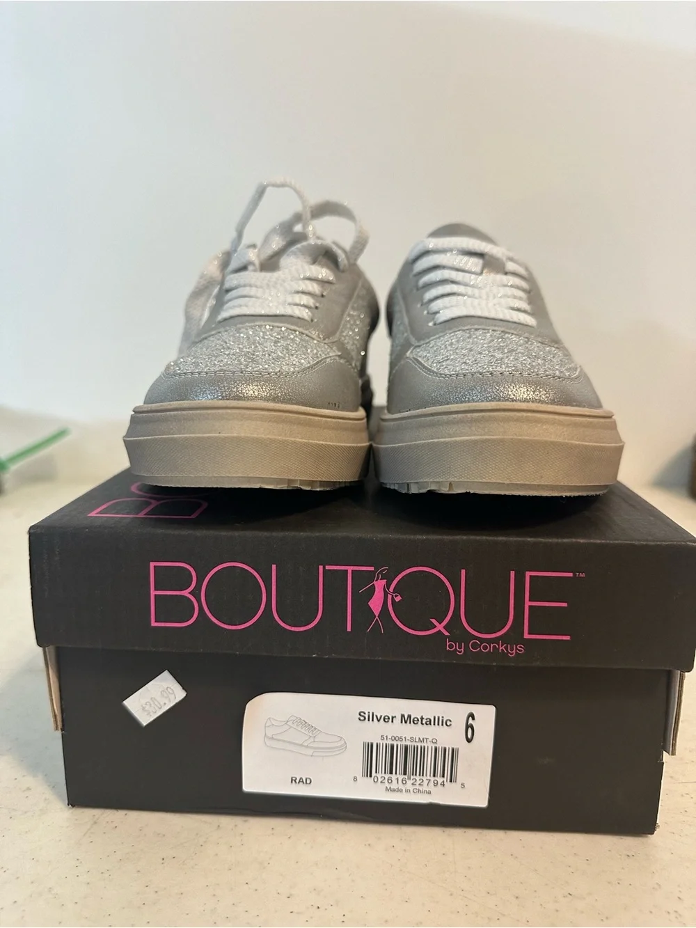 Corkys Silver Metallic Glitter Lace-Up Sneakers
