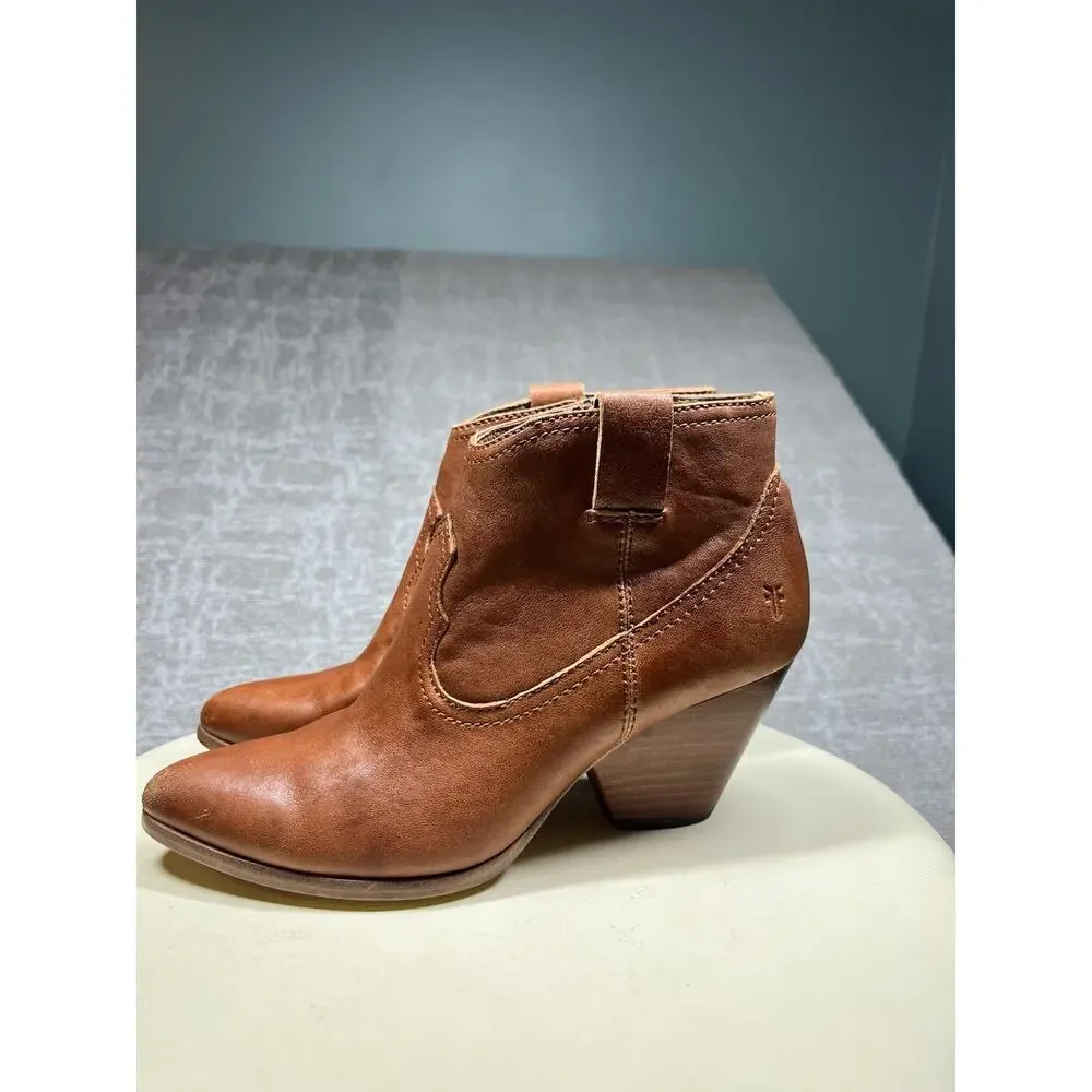 Frye Reina Cognac Leather Ankle Bootie 3479257 COG Women US 5.5