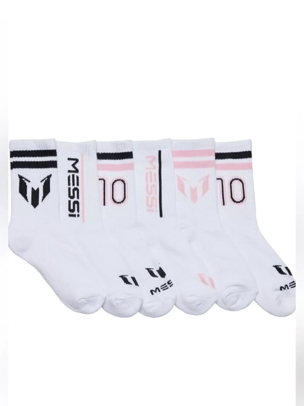 MESSI White Pink Black Boys Girls Big 10 Half Cushion Quarter Crew Socks