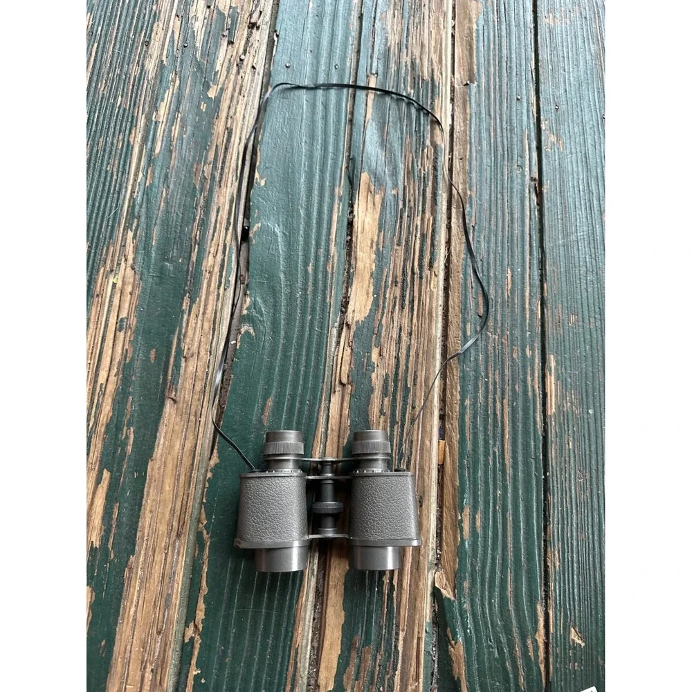 Vintage Compact Binoculars Black Field Glasses Sailboat Logo Made in Hong Kong
