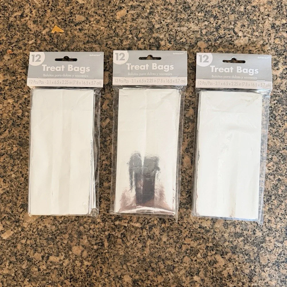 3 Packs 12 Each Metallic Silver‎ Tone Paper Treat Bags 3.1x6.5x2.25