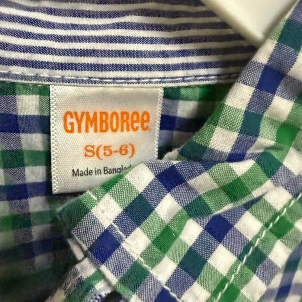 Gymboree Spring Prep Green Blue Check White Gingham Long‎ Sleeve Woven Shirt 5 6