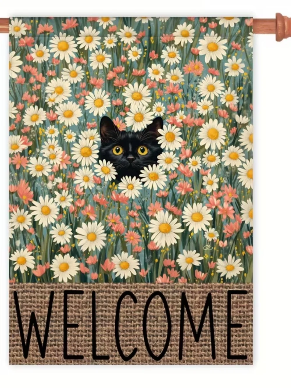 Welcome Black Cat Daisy Flag