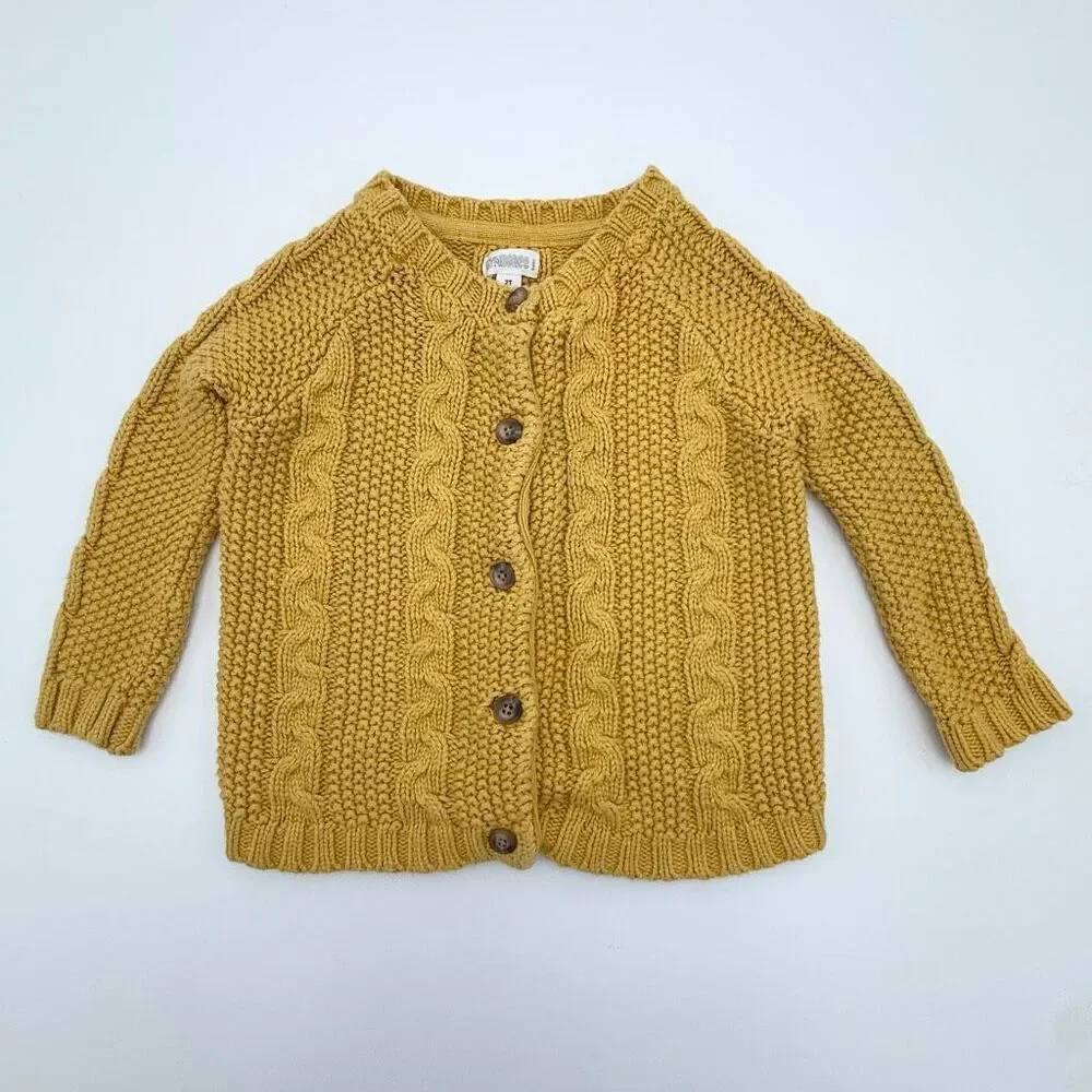 Gymboree Mustard Yellow Button Up Chunky Knit Cardigan Sweater - US Toddler Size