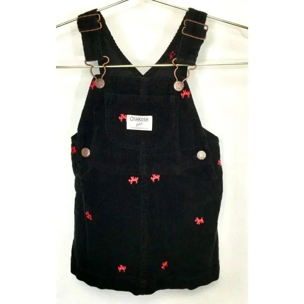 Oshkosh Girls Size 24 Months Corduroy Overalls Shorts Black Red‎ Embroidered
