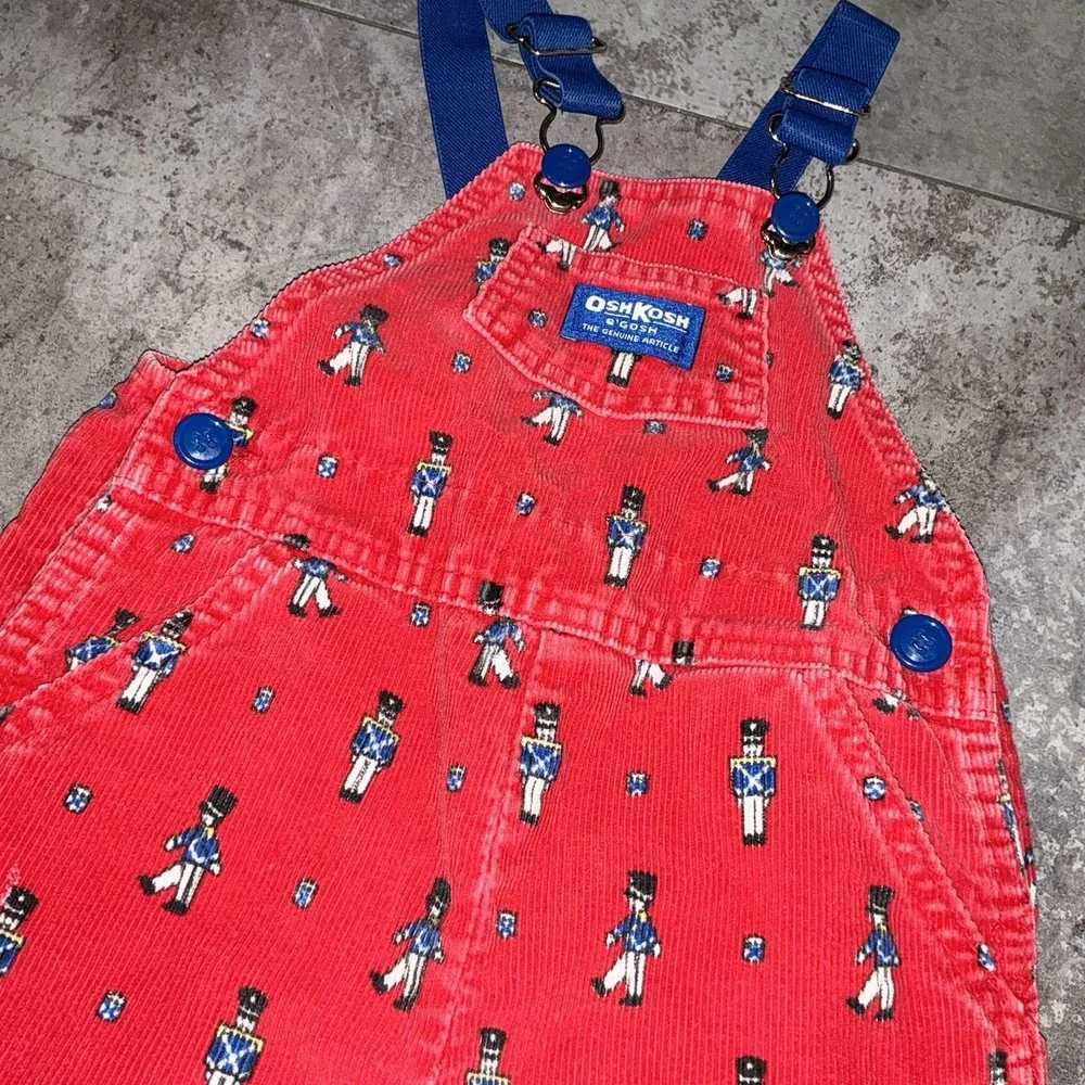 Vintage 24 months‎ Oshkosh Vestbak Red Corduroy Christmas Toy Soldiers Overalls