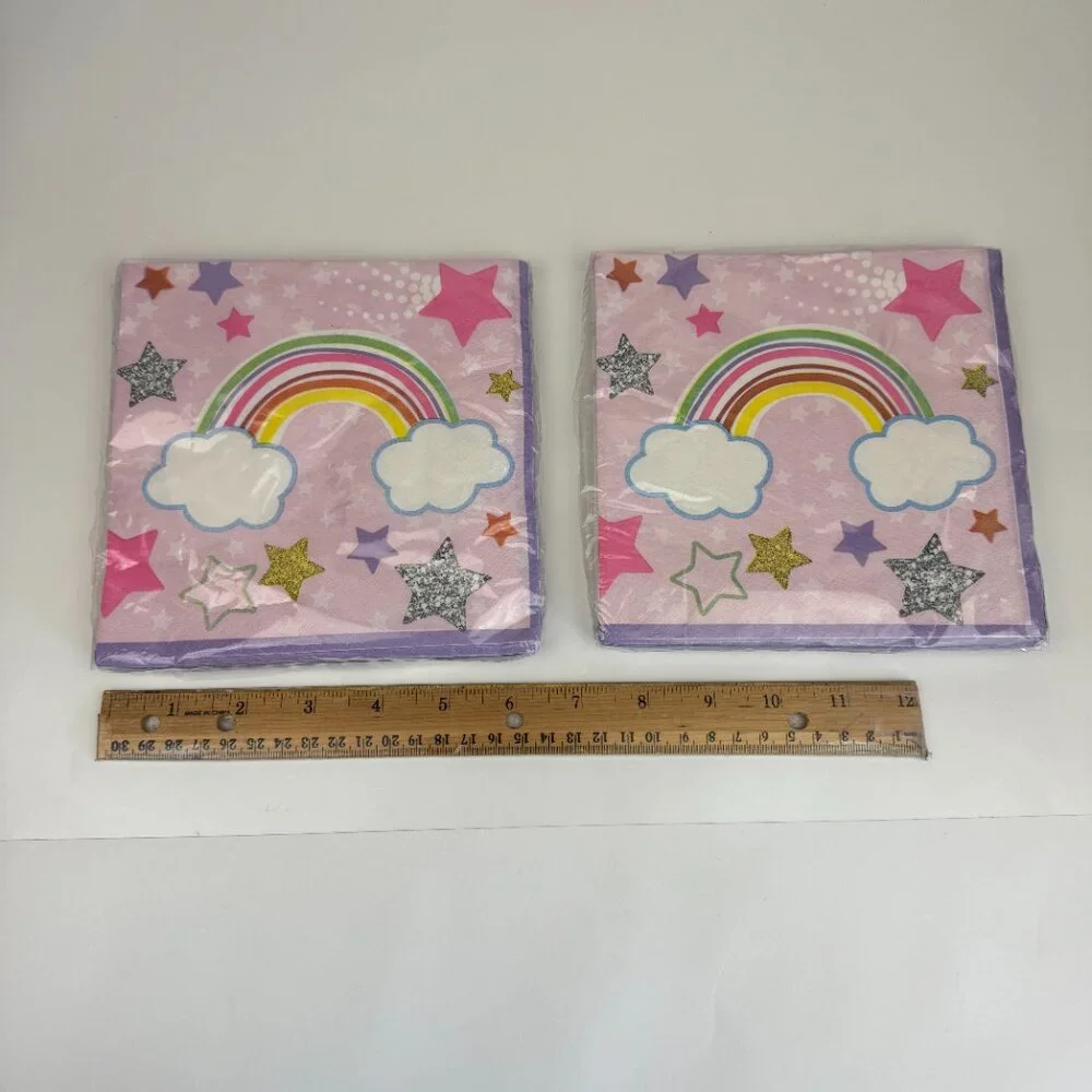 2 pack 16 ct Pink Rainbow Stars Girl Party Paper Napkins‎ Decorative Theme Girly