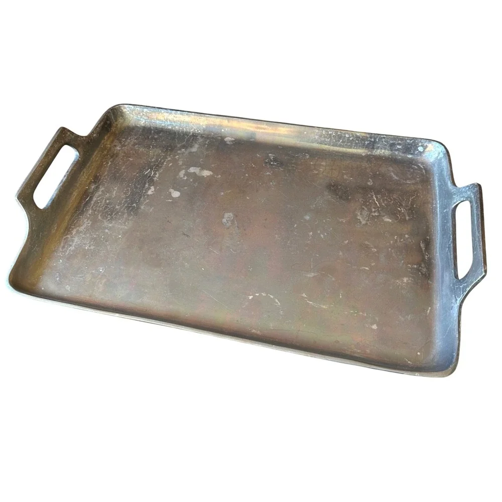 Pottery Barn Barona Aluminum Silver Metal Rectangular Serving‎ Tray with Handles