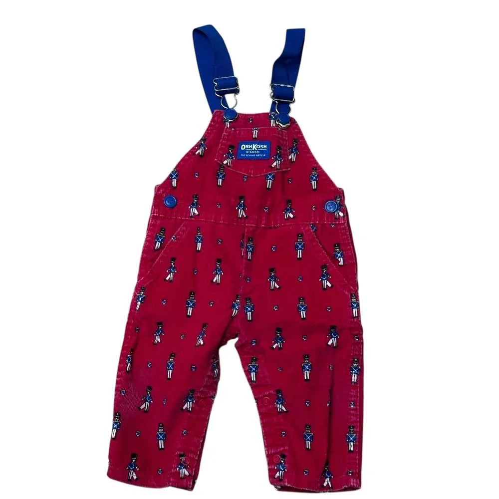 Vintage 6-9 months Oshkosh Vestbak Red Corduroy Christmas Toy Soldiers Overalls‎
