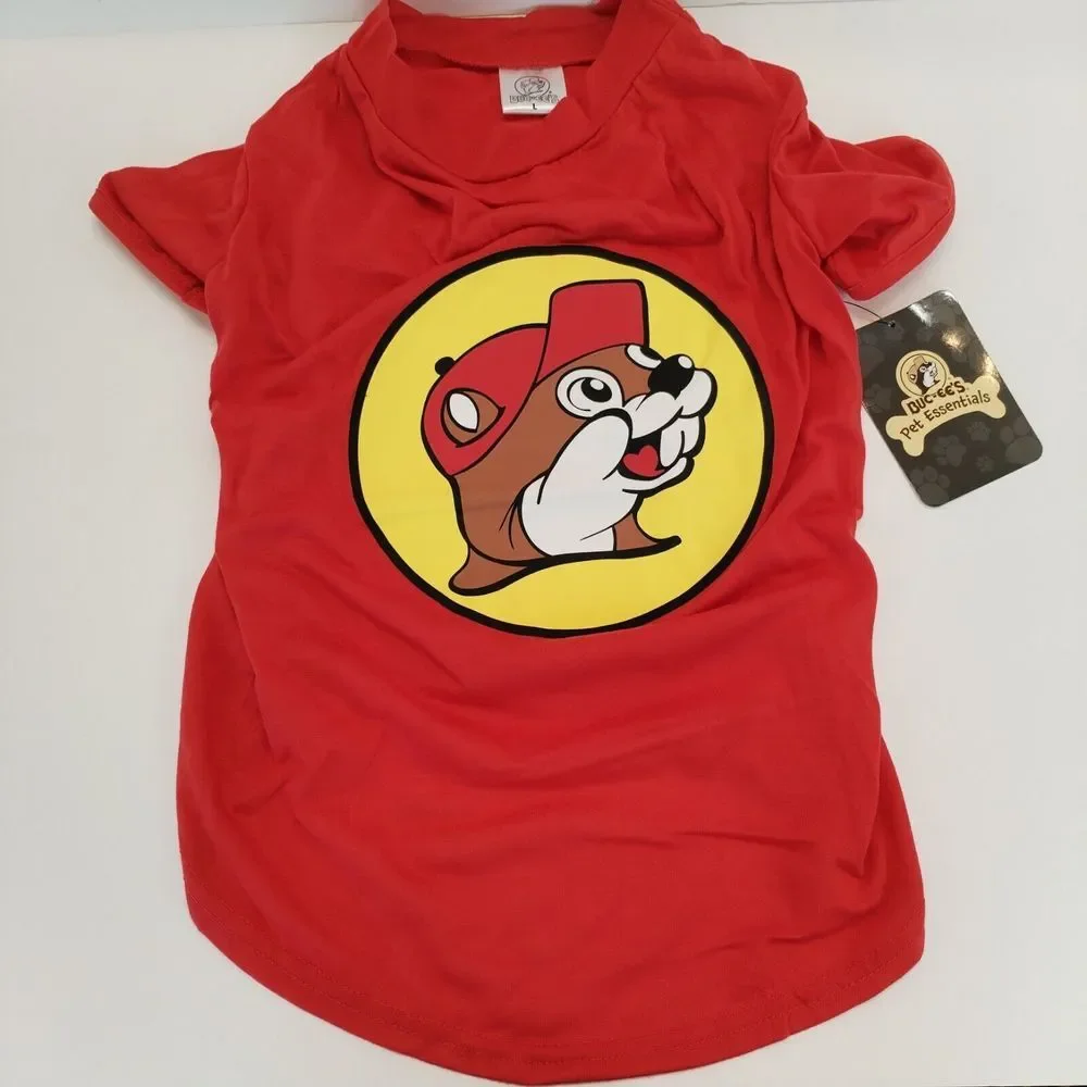 Buc-cee's Pet Essentials Dog‎ T-Shirt Large Red Beaver Logo Puppy Gas Station