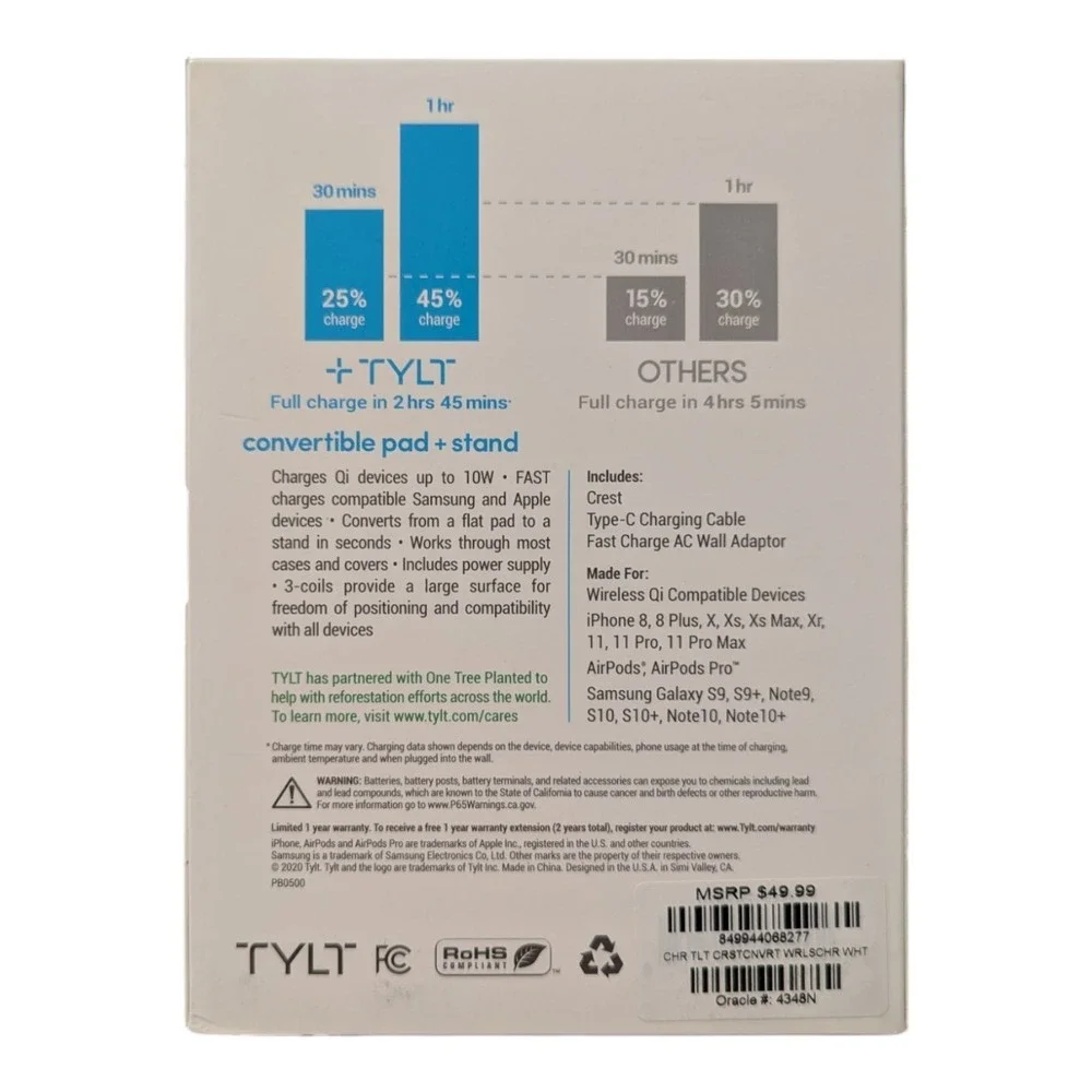 R6-N Crest TYLT Convertible Charging Pad Stand‎ Fastest Wireless Charger - White