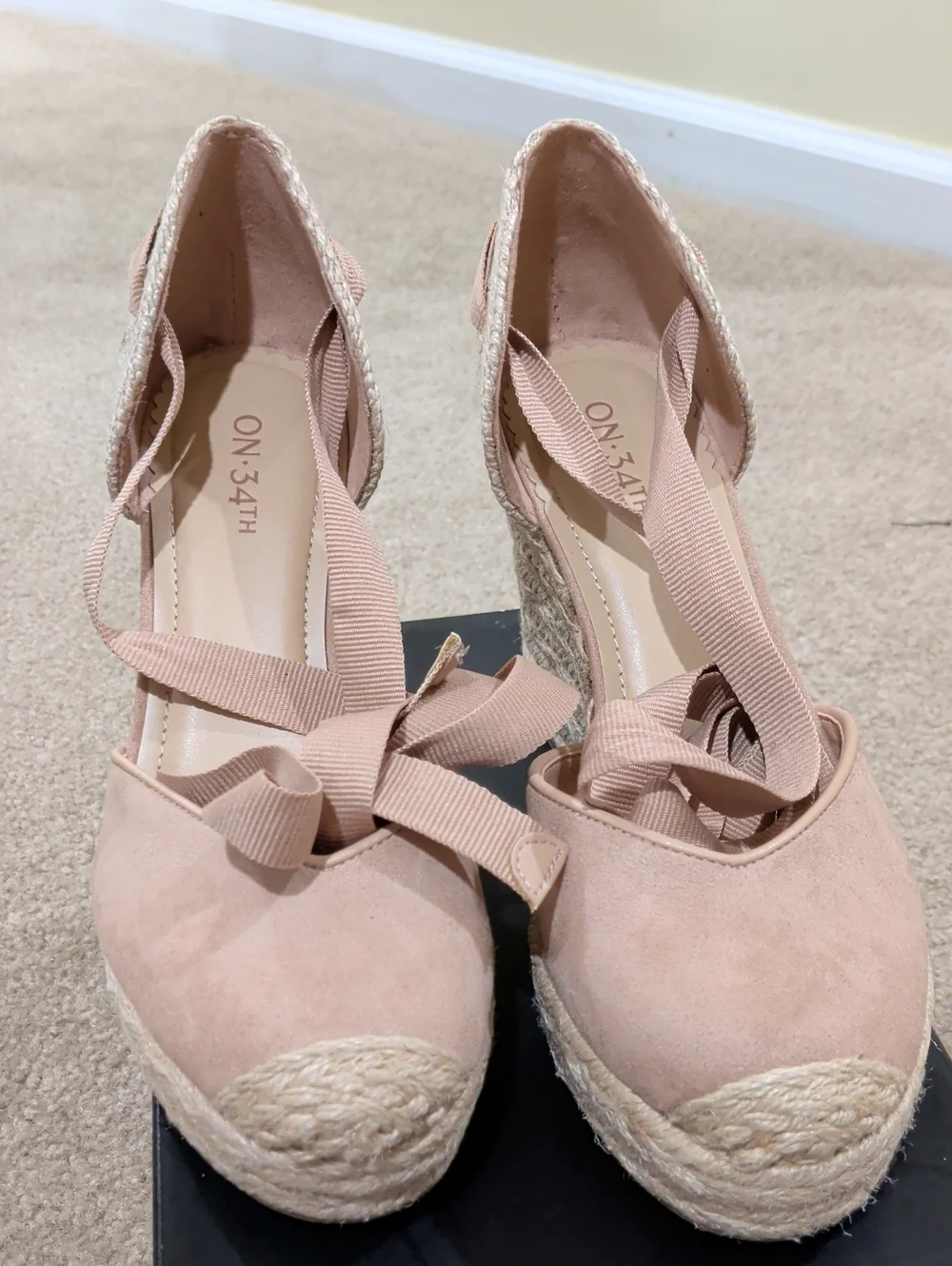 ON 34TH Blush Pink Espadrille Wedge with Ankle Tie NEW Size 7.5