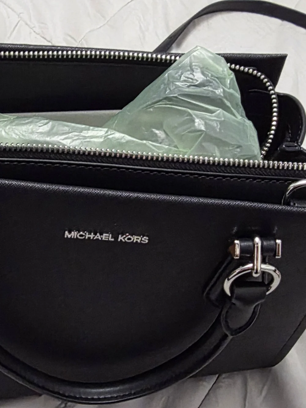 Michael Kors Black Leather Briefcase with Silver Hardware