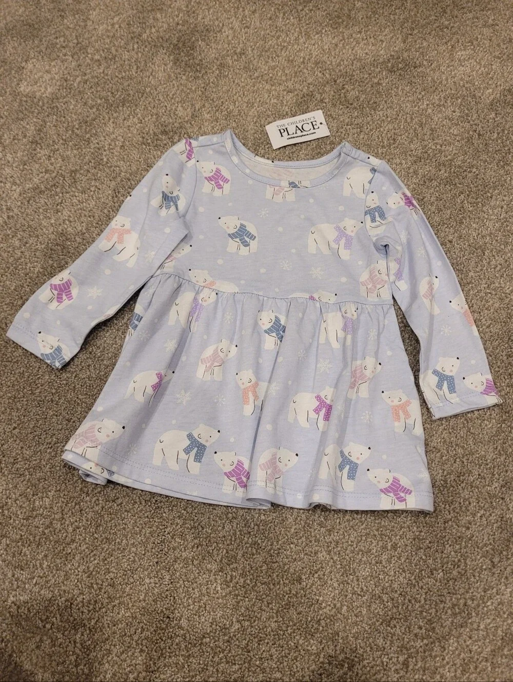 The Children's Place Lavender Polar Bear Print Long Sleeve Dress NWT 6-9 Months