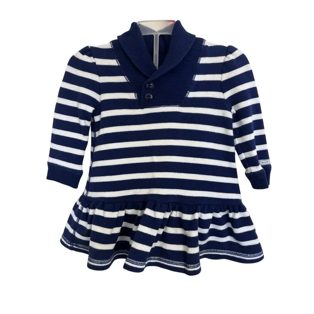 Ralph Lauren Baby Navy Striped Dress 2 Piece Set 9M Nautical Sailor Preppy