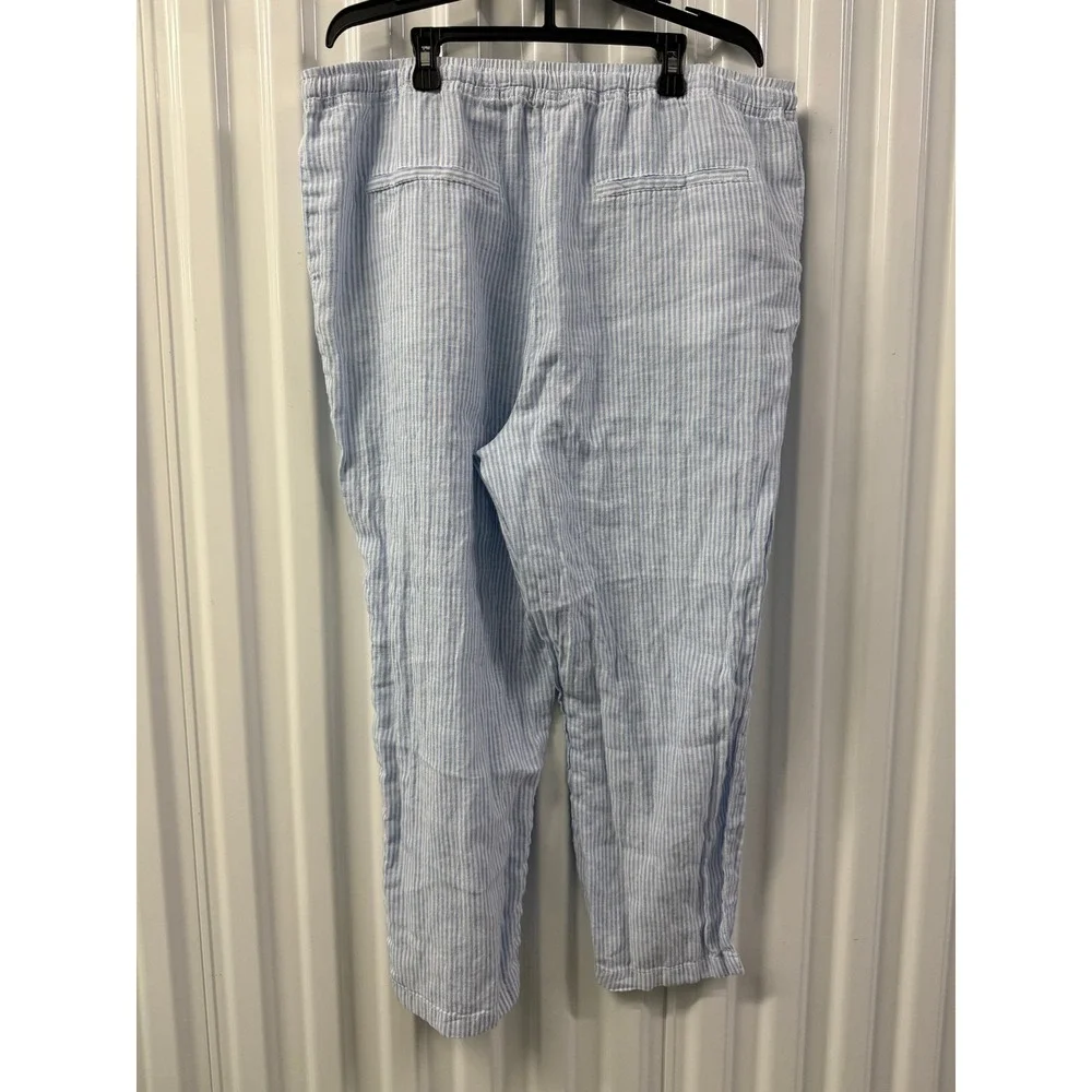 MNG Mango Striped Linen Pants Womens XL Blue White Excellent Relaxed Trousers